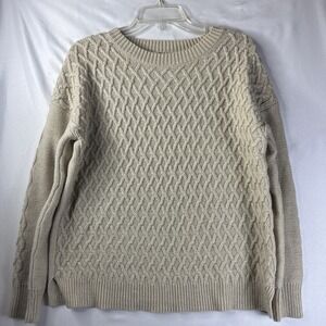 St. John's Bay Men's Cable Knit Sweater Oatmeal Crewneck Size Large